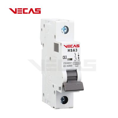 China VECAS Air Switch Circuit Breaker Home Short Circuit Protection Switch HSA3 Series 2P 3P 63A MCB 10KA 1 2 3 4 1P 2P 3P 4P 2 Years for sale