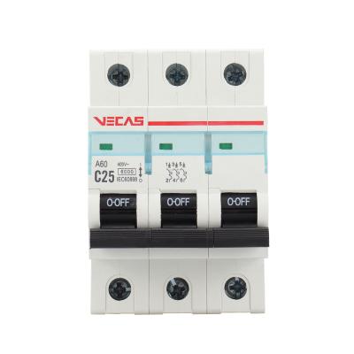 중국 VECAS A60 MCB Circuit Breaker Black 3P 16A 25A 32A Handle With Visual Window 6KA Breaking capacity 판매용