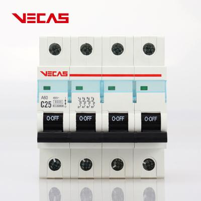 중국 VECAS MCB A60 4P 25 years professional manufacturer Miniature circuit breaker 6,10,16,20,25,32,40,50,63 Amp 1P 2P 3P 4P 판매용