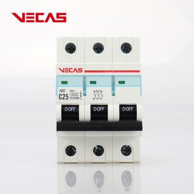 중국 VECAS MCB A60 3P 25 years professional manufacturer Miniature circuit breaker 6,10,16,20,25,32,40,50,63 Amp 1P 2P 3P 4P 판매용