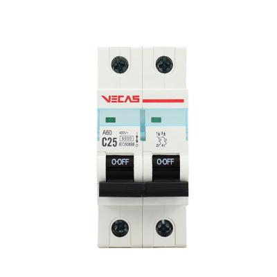 중국 VECAS MCB A60 2P 25 years professional manufacturer Miniature circuit breaker 6,10,16,20,25,32,40,50,63 Amp 1P 2P 3P 4P 판매용