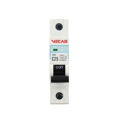 China VECAS MCB A60 1P 25 years professional manufacturer Miniature circuit breaker 6,10,16,20,25,32,40,50,63 Amp 1P 2P 3P 4P for sale