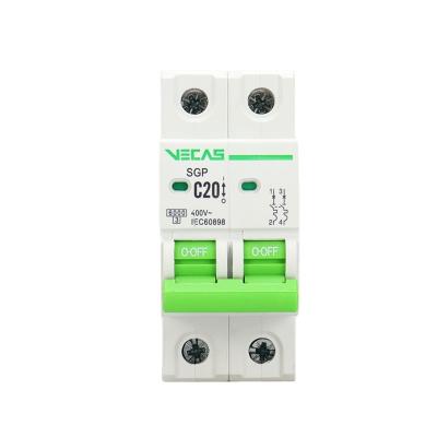 China VECAS SGP 2P Series MCB Miniature Circuit Breaker 6 Amp-63 Amp 1 2 3 4 1P 2P 3P 4P 2 Years MINI Mob Breaking High 230/400V Green for sale