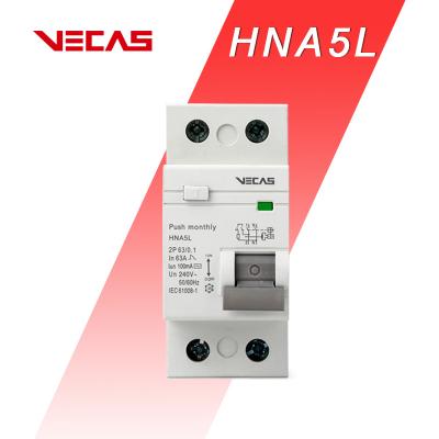 China VECAS Custom HNA5L 2P Leakage Protector RCCB Mini Circuit Breaker Air Switch 16A DZ47LE 1P+N 20A 2P 4P IEC61008-1 240/415V 6KA for sale