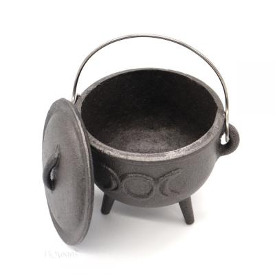 China Moon Melting Cauldron Witch Viable Triple Cauldron with Lid and Handle for sale