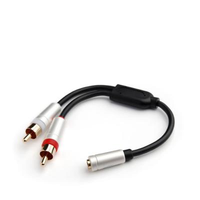 China Multimedia Bead Silver Aluminum Shell 3.5mm Female To 2-Male RCA Y Splitter Car Stereo Audio Cable For Home Theater for sale