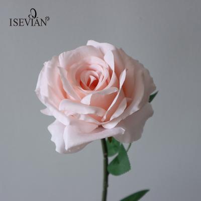 China Durable Wholesale High Quality Artificial Silk Rose Flower Dusty Pink Big Rose Flower from ISEVIAN for sale