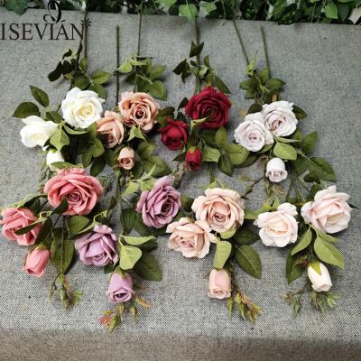 China ISEVIAN China Wholesale High Quality Durable Touch Artificial Silk Roses Real Stems Flowers For Bridal for sale