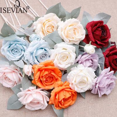 China ISECIAN durable China wholesale high quality white artificial 3 heads silk roses flowers for wedding party decoration for sale