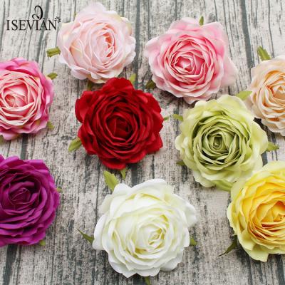 China ISEVIAN wedding wholesale high quality fabric flower head rose artificial rose head big and red rose white head band rose for sale