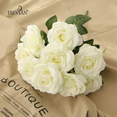 China Durable Light Pink ISEVIAN Decoration Giant Silk Rose Flower Bush China Rose Artificial Flower for sale