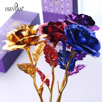 China Durable ISEVIAN Valentine Gold Plated Foil Rose Flower Gifts 24k Gold Rose for sale