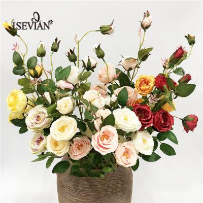 China Durable ISEVIAN Spray Rose With 6 Flower Heads Wedding Decoration Silk Rose for sale