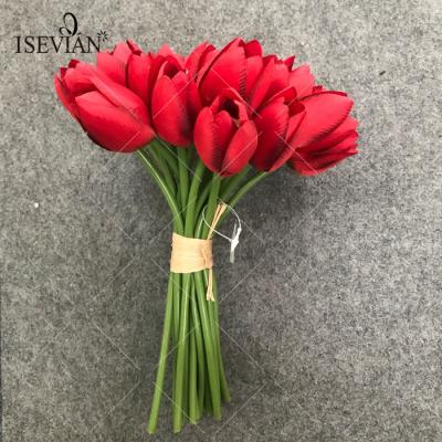 China Cheap Artificial Flower ISEVIAN Wedding Tulip Flower Bouquet Wholesale Decoration Mini Tulip for sale