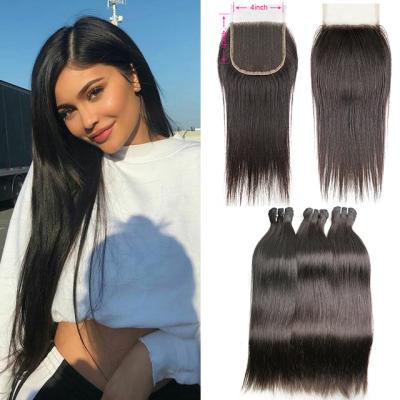 China Original Pure Natural Hair Bundles With Closure, Peruvian Straight Hair Bundles With Frontal Remy Human Hair Bundles With Closure, Peruvian Hair Extension for sale