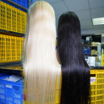 China Transparent Swiss Lace Front Human Hair Wig Glueless 613 Silky Straight Blonde Wig Wave Extension for sale