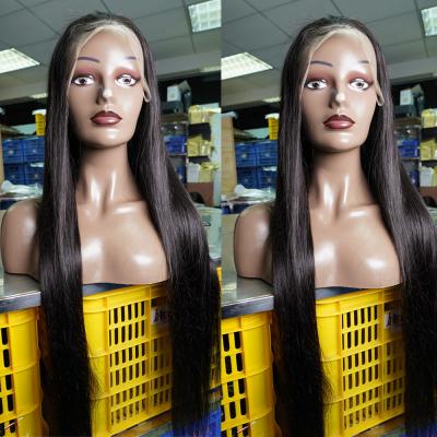 China Silky Straight Wave Pre Plucked Hand Tied 360 Low Head Black Hair Glueless Silk Lace Front Wigs With Weft for sale