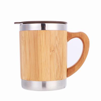 China Amazon best-selling good quality portable double wall stainless steel uninverted bamboo 350ml mug with logo customized for gift for sale