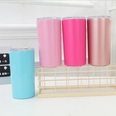 China Hot Selling Amazon Products Disposable Double Wall 12 Oz Stainless Steel Insulated Kids Short Lean Tumblers With Lid And Plastic Straw for sale