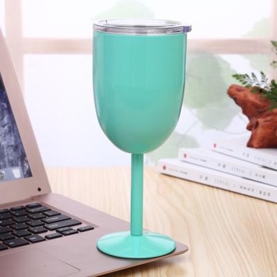 China Wholesale 10oz Double Wall Stainless Steel Goblet Wine Glass Viable Vacuum Insulated Mug With Stem Wine Tumbler With Closable Lid for sale