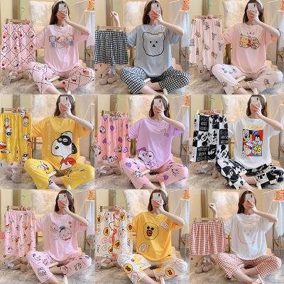 China Luxury 40 Design Wholesale QUICK DRY Color Girls Sleepwear Summer Set 3 Pieces Silk Short Sleeve Nightgowns Pajamas Set for sale