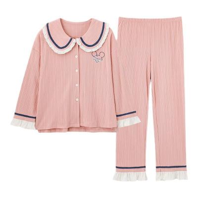 China Spring and Autumn Long Sleeve Sleepwear Pajamas QUICK DRY Women Plus Size Cotton Sleepwear Set for sale