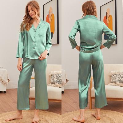 China Fashion QUICK DRY Design Long Sleeve 2 Piece Set Sleepwear Pajamas For Women Satin Pajamas Set for sale