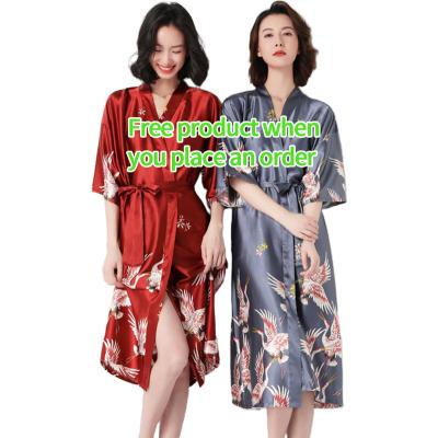 China Designer Women Sleepwear Wholesale Breathable Nightgown Printed Bride Satin Long Robe Gowns for sale