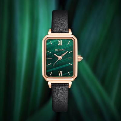 China Hot Selling Water Resistant Contracted Little Green Square Faces Wristwatches Leather Belt Wrist Watch Women for sale