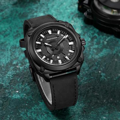 China 3BAR Day/Date Square Watches Men Wrist Leather Belt Luxury Military Quartz Watch for sale