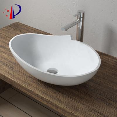 China Modern Oval Shape Stone Bathroom Countertop Solid Surface Poly Sink for sale