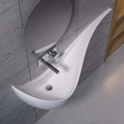 China Durable Luxury European Artificial Stone Bathroom Solid Exterior Wall Hung Wash Basin PW62 for sale