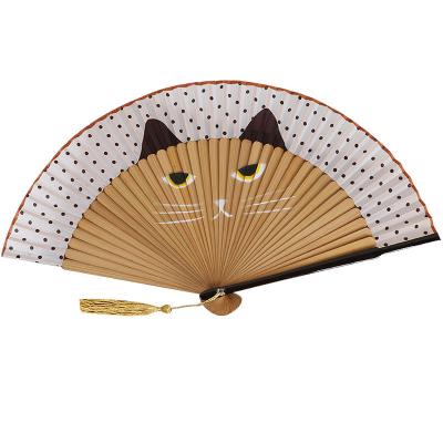 China Japanese bamboo fan dance children's cartoon hand-painted fan cat fan folding painting and wind Japan for sale