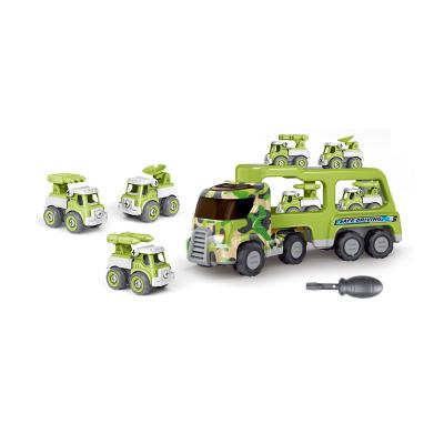 China Plastic Friction Toy Kids Camouflage Military Car DIY Disassembly Toys Inertia Trailer With Sound And Light Truck Carrier Cars Set Toys for sale