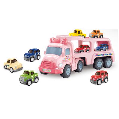 China Rubbing Toy Amazon Sound Lights Urban Double Rig Vehicle Truck Toddler Girl Toys Pink Assembled Friction Transport Cars For Girls for sale