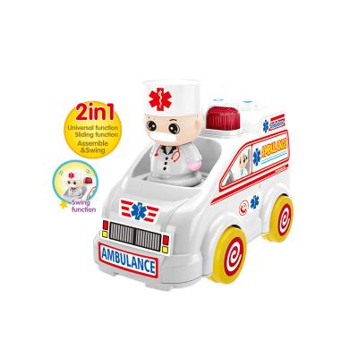 China Toy Kids Diecast 2 in 1 Electric Car with Universal Wheel Electric Crash Feeling Ambulance Toy with Music Light for sale