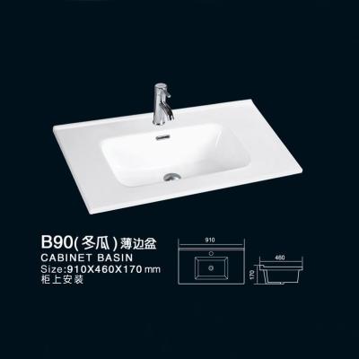 China Good Quality High Temperature Production Ceramic Wash Basin Rectangular Edge Sink Left Right Side Slim Cabinets for sale