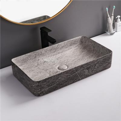 China Hotel Ware Design Hand Wash Basin Modern Single Gray Marble Sanitary Rectangular Bowl Stone Ceramic Marble Sink For Bathroom for sale