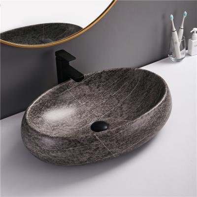 China Marble Basin Hand Wash Vessel Sink Basin Ceramic Bathroom Sink Stone Look Design Lavatory Modern Marble Art Marble Oval Basin Bathroom Sink for sale