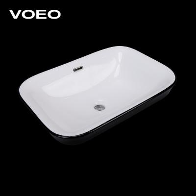 China Wash Basin VOEO Factory Supply Easy Clean Hand Wash Basin Semi Recessed Ceramic Basin Above Counter Mounted Wash Basin Sink for sale