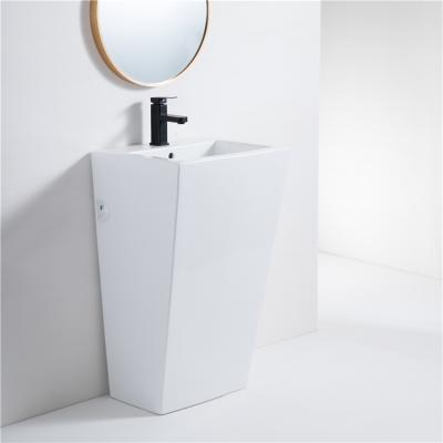 China European Modern Large Freestanding Square Bathroom Hand Wash Pedestal Sink White Ceramic Ceramic Basin for Hotel for sale