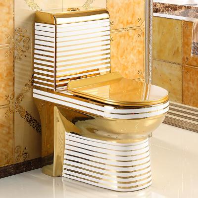 China Double-flush classic design luxury bathroom sanitaryware gold color WC gold plated one piece ceramic chest of drawers for sale