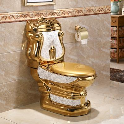 China Double-flush Royal Gold Plated Luxury Royal Gold Plated Color Bathroom Ceramic Gold Plated Toilet Bowl for sale