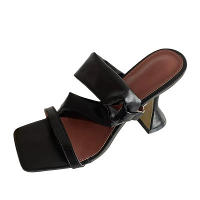 China Fashion trend 112489iHeeled shoes2021new women fashion high heel square head slides ladies slippers sandals outside wear for female plus size for sale