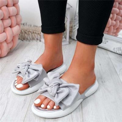 China Fashion Trend Casual And Relax Women Shoes Bow Knot Decor Open Toe Lady Slippers Summer Wear Soft And Comfort Outdoor Flat Mules for sale