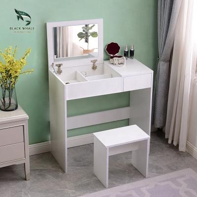 China Multifunctional Manufacturer Wholesale White Black Modern Fold Storage Design Set Mirrored Makeup Vanity Desk Dresser With Mirror for sale