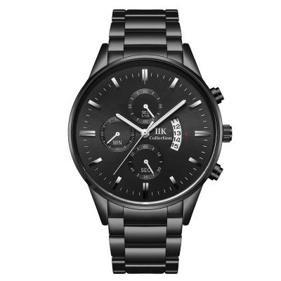 China Fashion IIK Day/Date Waterproof 30M Simple Quartz Watches OEM Black Metal Men's Watch for sale