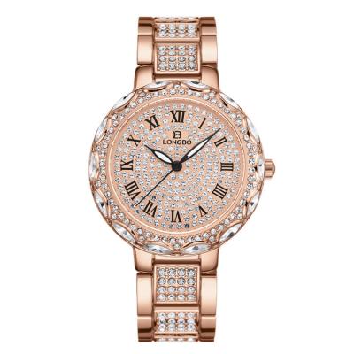 China LONGBO 80645L Waterproof Charm Star Diamond Gold Iced Out Rhinestone Quartz Lady Watches Luxury Fashion Jewelry for sale