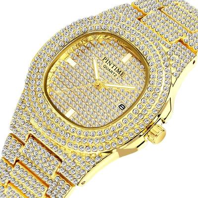 China Day/Date Fashion Top Brand Luxury Men's Unisex Watches Iced Out Diamond Stainless Steel Date Business Hip Hop Wrist Watch for sale