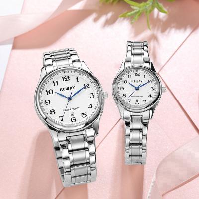 China Vintage Japan Date Couple Day/Date Movement Stainless Steel Waterproof Brand Numeral Clear Quartz Watch for sale